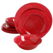 Wholesale - 12pc LG MAUNA RED DECORATED MELAMINE DINNERWARE SET C/P 1, UPC: 085081375186